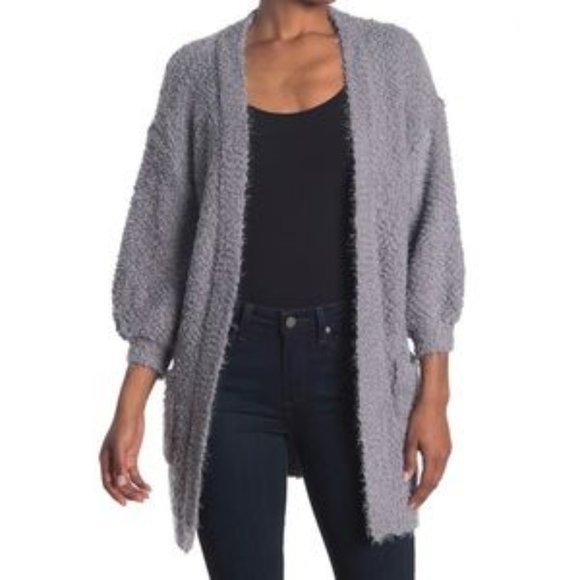 NWT FRNCH Grey Solid Eyelash Cardigan - Picture 2 of 5